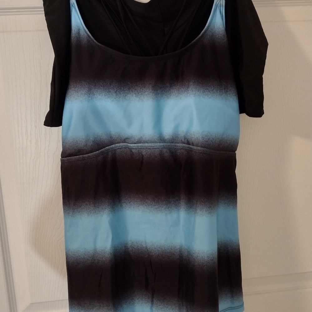 Blue and Black 2 pc swimsuit.